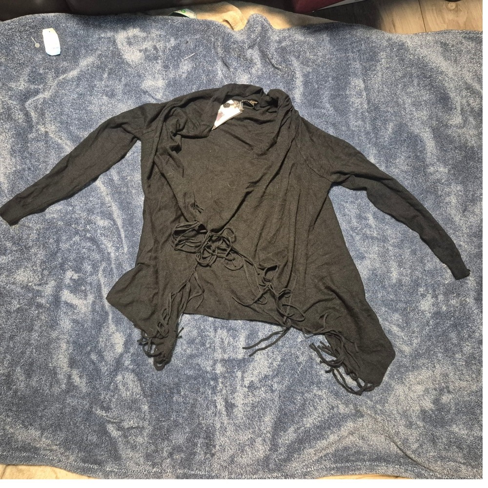 The Limited Black Fringe Cardigan Two-in-One Convertible Wrap Sweater Medium NEW
